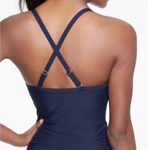 Athleta Womens Twist Up Tankini Top Swim Tank UPF 50+ Blue 32 D/DD - Picture 8 of 13